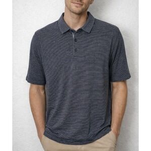 Vince Mens Striped Polo Shirt Short Sleeve Silk Cotton Blend XL, Black and white